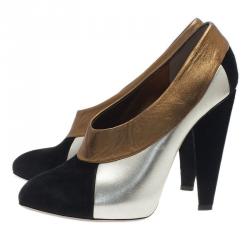 Pre Owned Dolce and Gabbana Three Tone Leather Ankle Booties Size 39