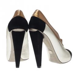 Pre Owned Dolce and Gabbana Three Tone Leather Ankle Booties Size 39