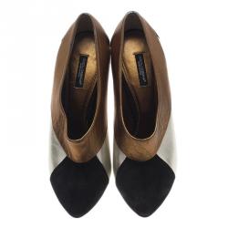 Pre Owned Dolce and Gabbana Three Tone Leather Ankle Booties Size 39