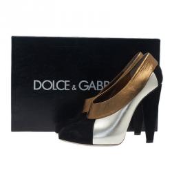 Pre Owned Dolce and Gabbana Three Tone Leather Ankle Booties Size 39