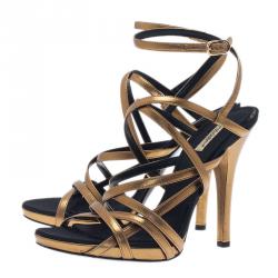 Pre Owned صندل دولتشي أند غابانا ذهبي بسيور و نعل سميك مقاس 40.5