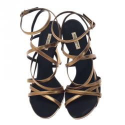 Pre Owned صندل دولتشي أند غابانا ذهبي بسيور و نعل سميك مقاس 40.5