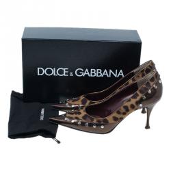 مملوكة مسبقًا Dolce and Gabbana Brown Pony Hair and Leather Studded Pumps Size 40.5