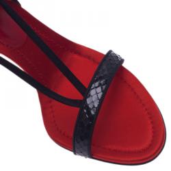 Pre Owned Dolce and Gabbana Black Satin and Leather Ankle Wrap Sandals Size 41