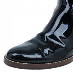 Pre Owned Dolce and Gabbana Black Patent Leather and Quilted Nylon Knee Boots Size 40.5