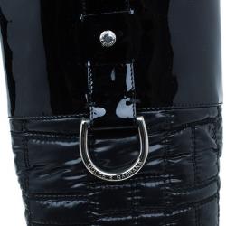 Pre Owned Dolce and Gabbana Black Patent Leather and Quilted Nylon Knee Boots Size 40.5