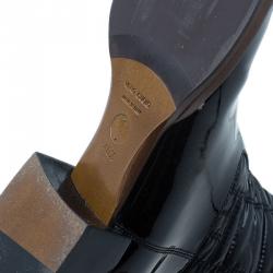 Pre Owned Dolce and Gabbana Black Patent Leather and Quilted Nylon Knee Boots Size 40.5