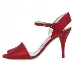 Pre Owned Dolce and Gabbana Red Satin Ankle Strap Sandals Size 38