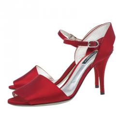 Pre Owned Dolce and Gabbana Red Satin Ankle Strap Sandals Size 38