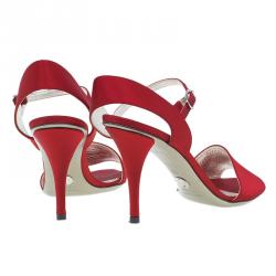 Pre Owned Dolce and Gabbana Red Satin Ankle Strap Sandals Size 38