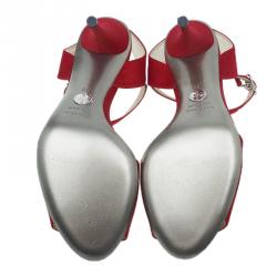Pre Owned Dolce and Gabbana Red Satin Ankle Strap Sandals Size 38