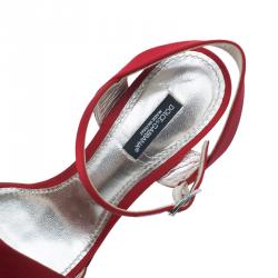 Pre Owned Dolce and Gabbana Red Satin Ankle Strap Sandals Size 38