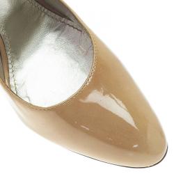 Pre Owned Dolce and Gabbana Beige Patent Cone Heel Pumps Size 38