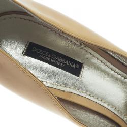 Pre Owned Dolce and Gabbana Beige Patent Cone Heel Pumps Size 38