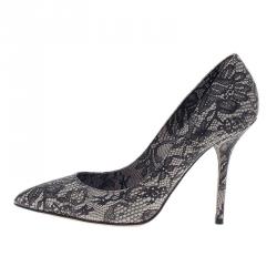 Pre Owned Dolce and Gabbana Black Lace Print Pointed Toe Pumps Size 38