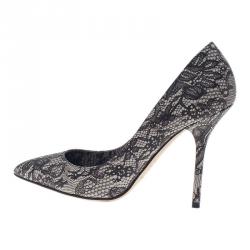 Pre Owned Dolce and Gabbana Black Lace Print Pointed Toe Pumps Size 38