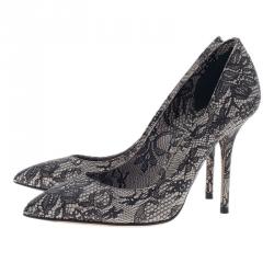 Pre Owned Dolce and Gabbana Black Lace Print Pointed Toe Pumps Size 38