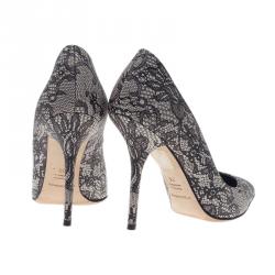 Pre Owned Dolce and Gabbana Black Lace Print Pointed Toe Pumps Size 38