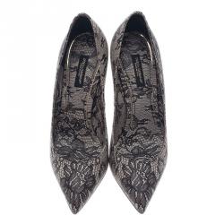 Pre Owned Dolce and Gabbana Black Lace Print Pointed Toe Pumps Size 38