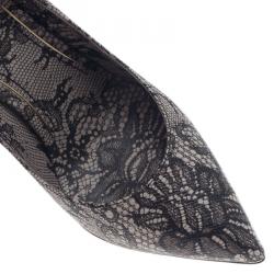 Pre Owned Dolce and Gabbana Black Lace Print Pointed Toe Pumps Size 38