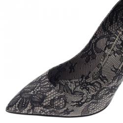 Pre Owned Dolce and Gabbana Black Lace Print Pointed Toe Pumps Size 38
