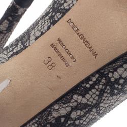 Pre Owned Dolce and Gabbana Black Lace Print Pointed Toe Pumps Size 38
