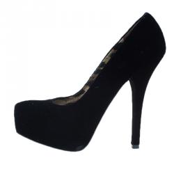 Dolce and Gabbana Black Velvet Platform Pumps Size 37