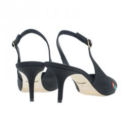 Pre Owned Dolce and Gabbana Black Je Taime Maman Sequined Grosgrain Slingback Sandals Size 40 