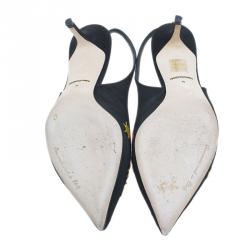 Pre Owned Dolce and Gabbana Black Je Taime Maman Sequined Grosgrain Slingback Sandals Size 40 
