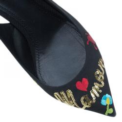 Pre Owned Dolce and Gabbana Black Je Taime Maman Sequined Grosgrain Slingback Sandals Size 40 