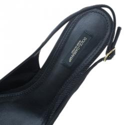 Pre Owned Dolce and Gabbana Black Je Taime Maman Sequined Grosgrain Slingback Sandals Size 40 