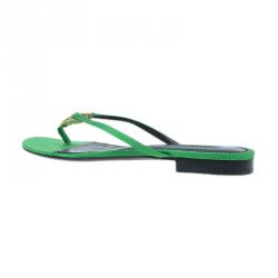 Pre Owned Dolce and Gabbana Green Satin Thong Sandals Size 38.5