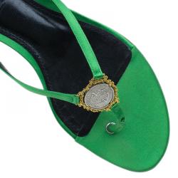 Pre Owned Dolce and Gabbana Green Satin Thong Sandals Size 38.5