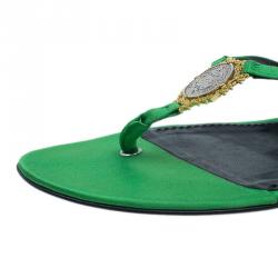 Pre Owned Dolce and Gabbana Green Satin Thong Sandals Size 38.5