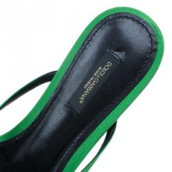 Pre Owned Dolce and Gabbana Green Satin Thong Sandals Size 38.5