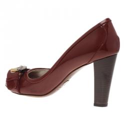 Pre Owned Dolce and Gabbana Red Patent Buckle Detail Peep Toe Pumps Size 39.5