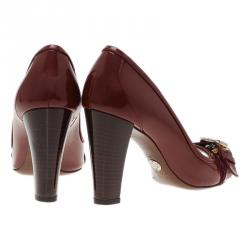 Pre Owned Dolce and Gabbana Red Patent Buckle Detail Peep Toe Pumps Size 39.5