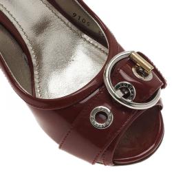 Pre Owned Dolce and Gabbana Red Patent Buckle Detail Peep Toe Pumps Size 39.5