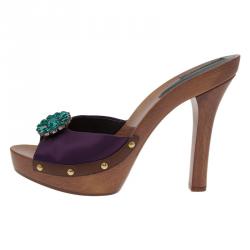 Pre Owned صندل سلايد دولتشي آند غابانا مرصع كريستال ساتان بنفسجي مقاس 40