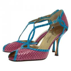 مملوكة مسبقًا حذاء دولتشي أند غابانا سير كاحل جلد ثعبان وردي وأزرق مقاس 35