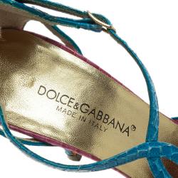 مملوكة مسبقًا حذاء دولتشي أند غابانا سير كاحل جلد ثعبان وردي وأزرق مقاس 35