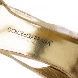 Pre Owned Dolce and Gabbana Gold Jacquard Slingback Sandals Size 38.5