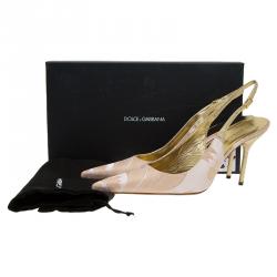 Pre Owned Dolce and Gabbana Gold Jacquard Slingback Sandals Size 38.5