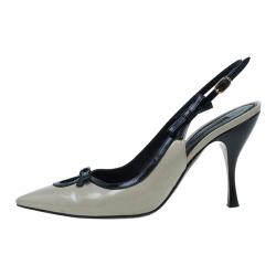 Pre Owned Dolce and Gabbana Grey and Black Bow Detail Pointed Toe Slingback Sandals Size 37