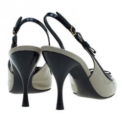 Pre Owned Dolce and Gabbana Grey and Black Bow Detail Pointed Toe Slingback Sandals Size 37