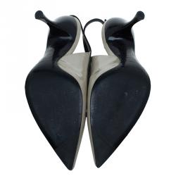 Pre Owned Dolce and Gabbana Grey and Black Bow Detail Pointed Toe Slingback Sandals Size 37