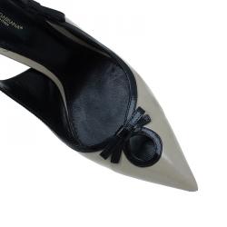 Pre Owned Dolce and Gabbana Grey and Black Bow Detail Pointed Toe Slingback Sandals Size 37