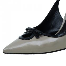 Pre Owned Dolce and Gabbana Grey and Black Bow Detail Pointed Toe Slingback Sandals Size 37