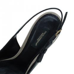 Pre Owned Dolce and Gabbana Grey and Black Bow Detail Pointed Toe Slingback Sandals Size 37