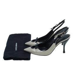 Pre Owned Dolce and Gabbana Grey and Black Bow Detail Pointed Toe Slingback Sandals Size 37
